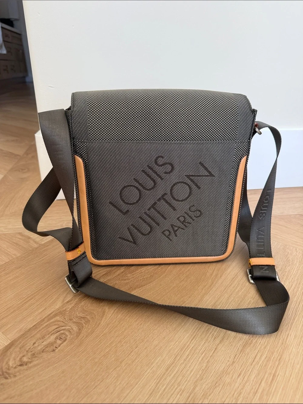Louis Vuitton Gray Messenger Bag with Tan Trim